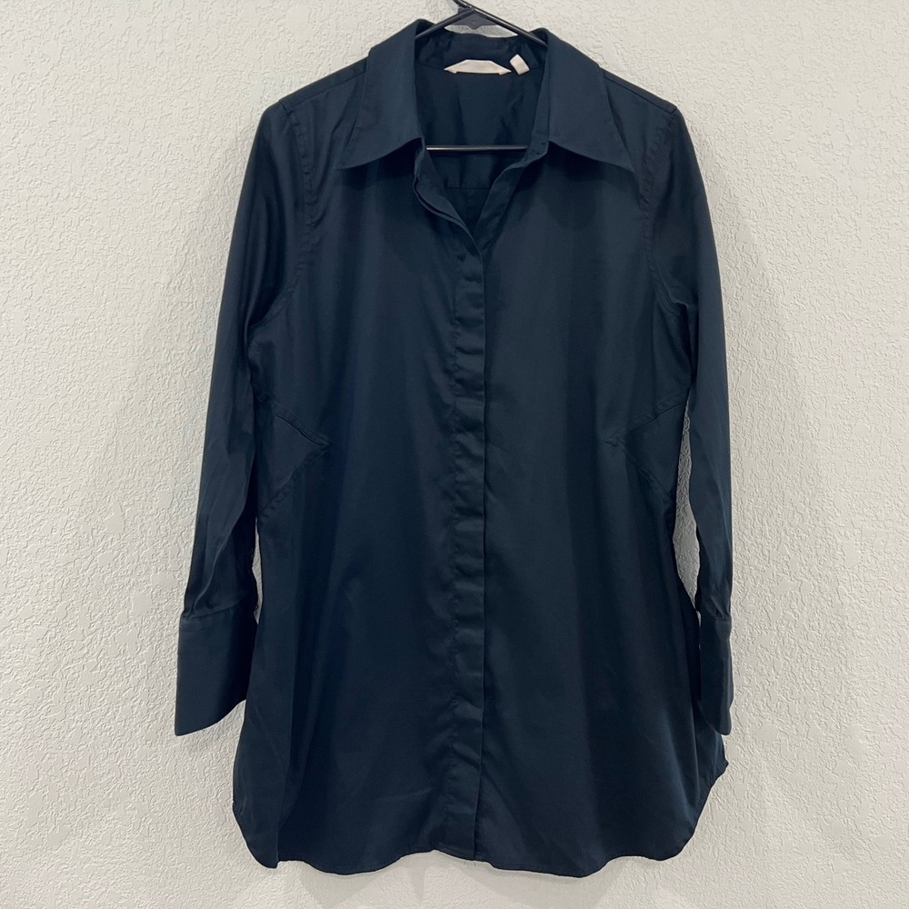 Soft Surroundings Womens L Black Cotton Button Up Tunic Shirt Long Sleeve